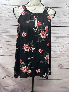 Torrid Medium‎ Black Pink Floral Sleeveless Tank Top V-Neck
